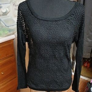 Black Lace Long Sleeve Blouse Medium